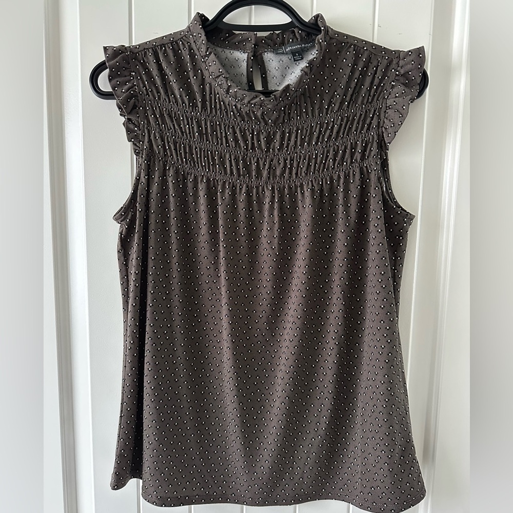 Adrianna Papell Brown Ruffle Sleeve Blouse